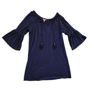 Lilly Pulitzer Navy Blue Del Lago Flare/ Bell Sleeve Shift Dress -Women's Medium